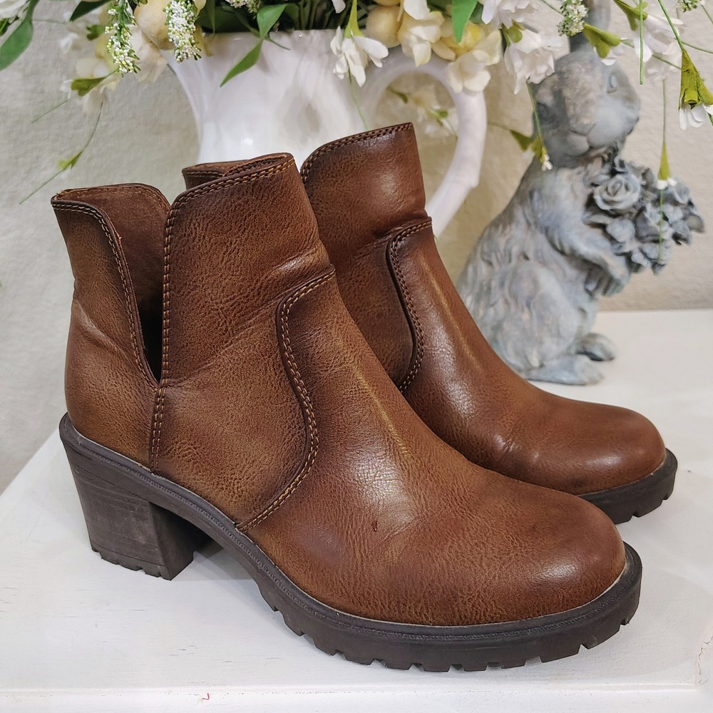 Frye & Co Amerie Brown Cutout Block Heel Ankle Boot Women 7 Heritage Equestrian